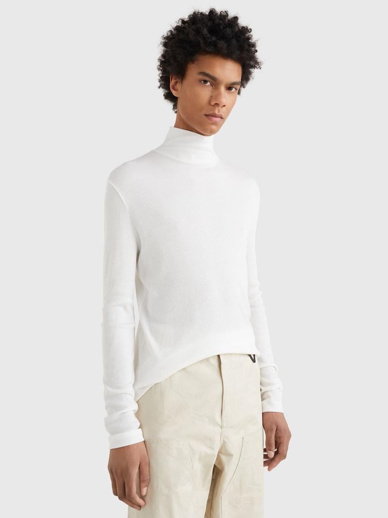 Férfi Tommy Hilfiger Jersey turtleneck Póló Fehér | HU 832DFM